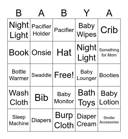 Baby Registry Bingo! Bingo Card