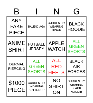 clothes Bingo Card