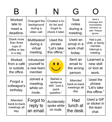 Bingo Office Edition Bingo Card