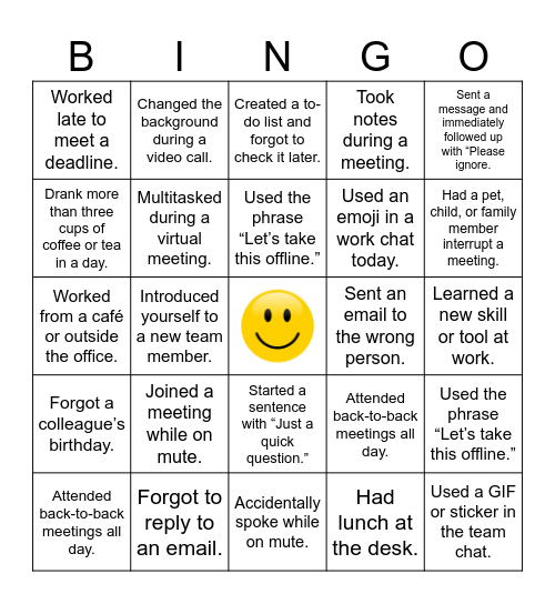 Bingo Office Edition Bingo Card