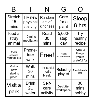 WELLNESS BINGO Card