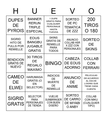 ANIVERSARIO ZZZ Bingo Card