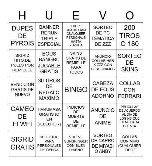 ANIVERSARIO ZZZ Bingo Card