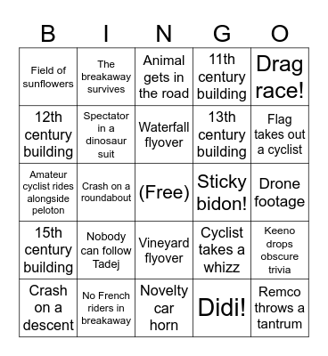 Tour de France 2026 Bingo Card