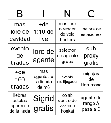 ANIVERSARIO-LIVE DE ZZZ Bingo Card