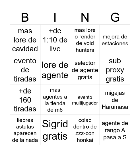 ANIVERSARIO-LIVE DE ZZZ Bingo Card