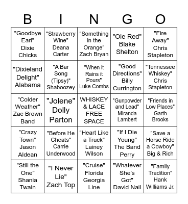 Country Bingo Card
