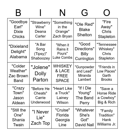 Country Bingo Card
