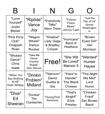 Live Music Bingo 1 Bingo Card