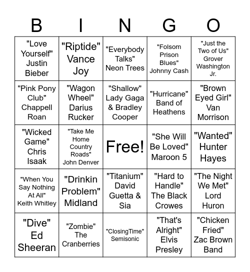 Live Music Bingo 1 Bingo Card