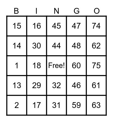 Untitled Bingo Card