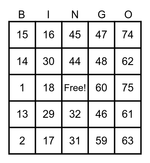 Untitled Bingo Card