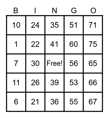 Untitled Bingo Card