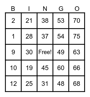 Untitled Bingo Card