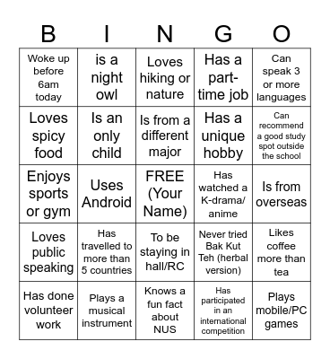 O'Week Bingo Card