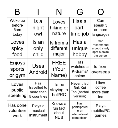 O'Week Bingo Card