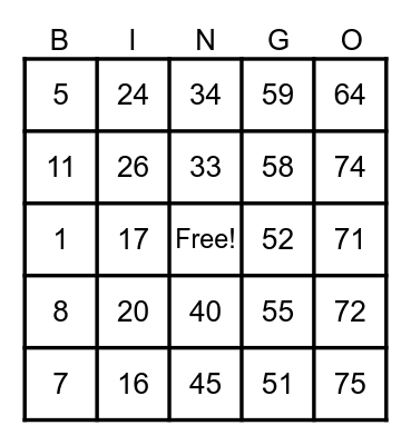 Untitled Bingo Card