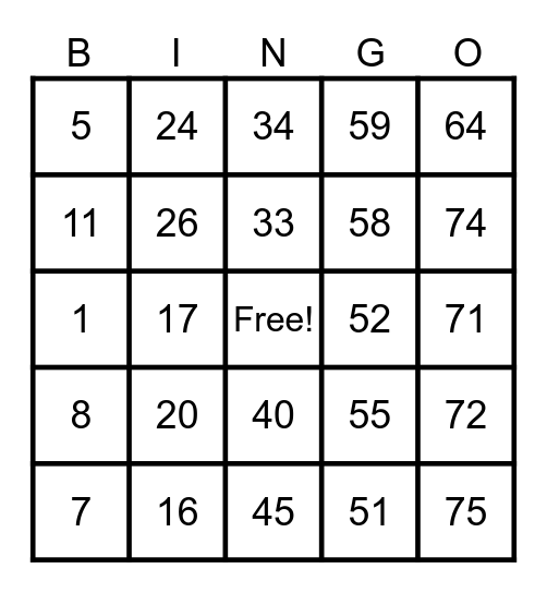 Untitled Bingo Card