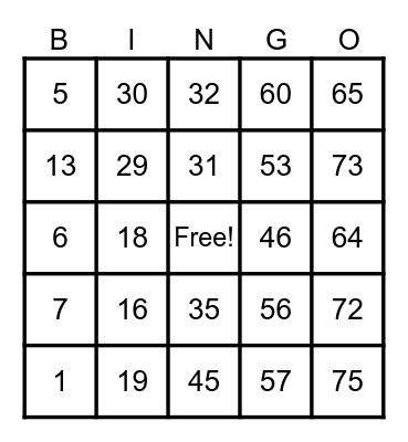 Untitled Bingo Card