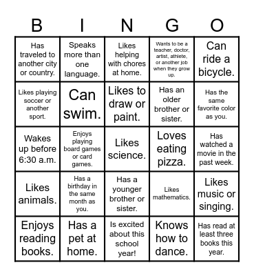 Get to Know Each Other Better Bingo Card