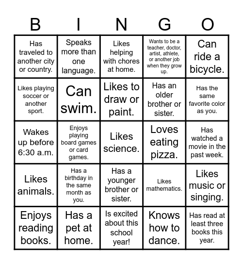 Get to Know Each Other Better Bingo Card