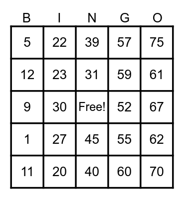 Untitled Bingo Card