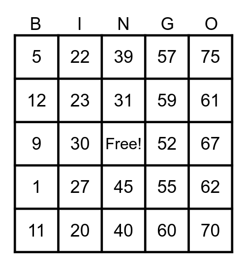 Untitled Bingo Card
