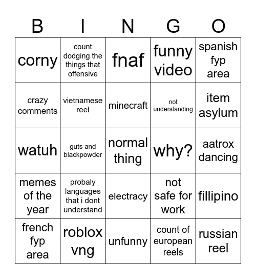 random tiktok bingo rn Bingo Card