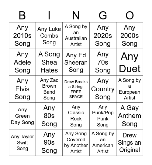 Category Bingo Card