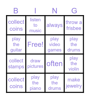 HFF U2 Bingo Card
