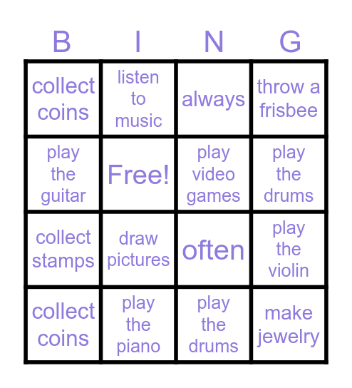 HFF U2 Bingo Card