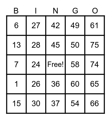 Untitled Bingo Card