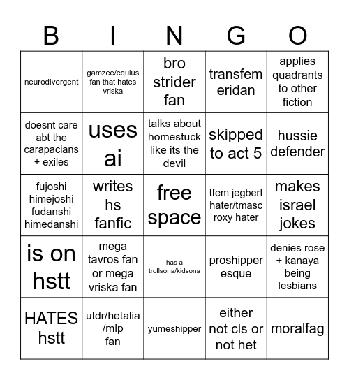 hstwt stereotypes Bingo Card