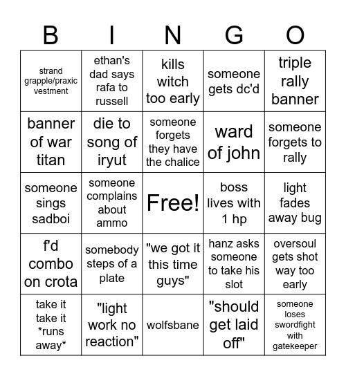 Crota's End Bingo Card