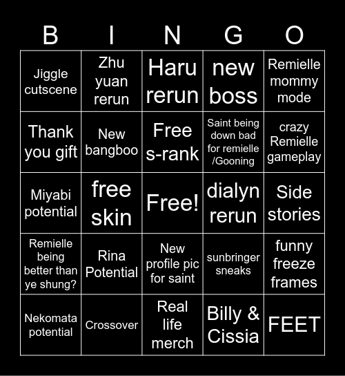 ZZZ Bingo Card