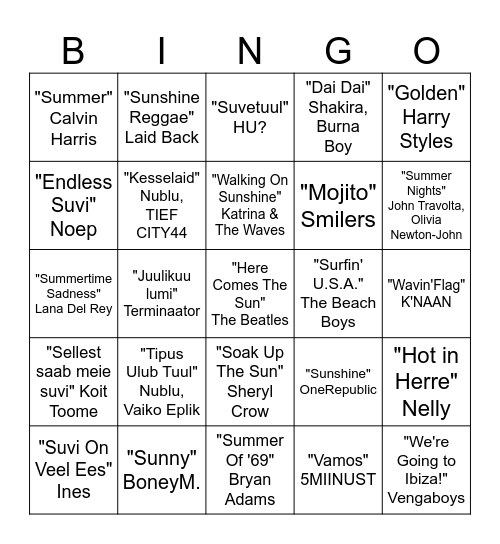 Suve BINGO Card