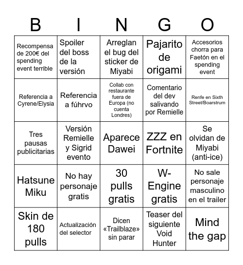 3.1 Bingo Card