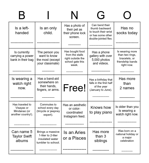 Untitled Bingo Card