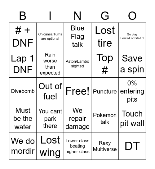 6 Hour Interlagos LMU Bingo Card