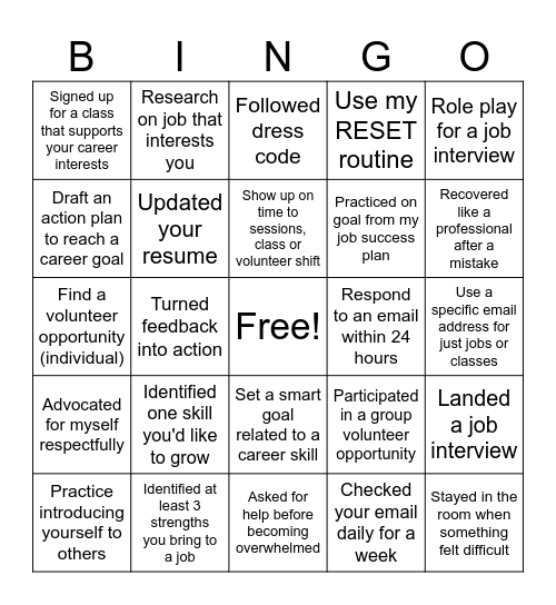 2026 Career Development Bingo Card