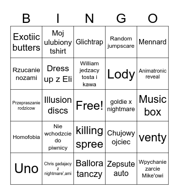 Williams family visits Afton family bingo Card
