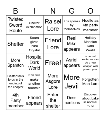 Deltarune Bingo Card
