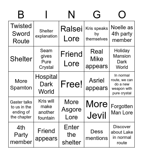 Deltarune Bingo Card