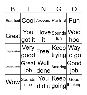 Supportive Comment Bingo Card