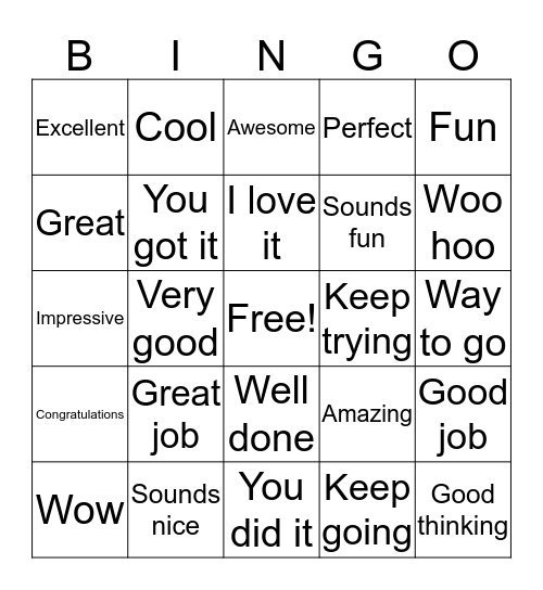 Supportive Comment Bingo Card