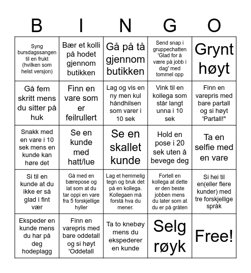 Free Lunsj Bingo Card
