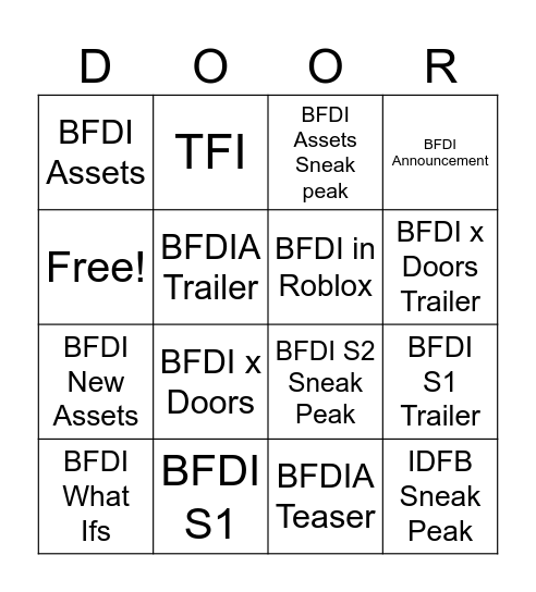 BFDI x Doors Bingo Card