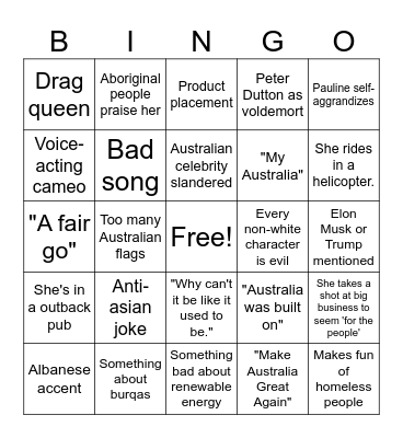 Pauline Hanson Bingo Card