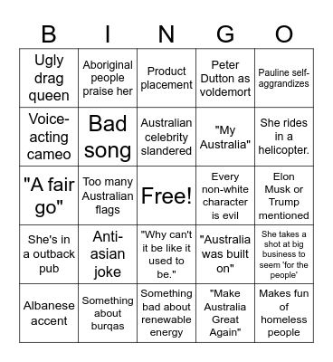 Pauline Hanson Bingo Card