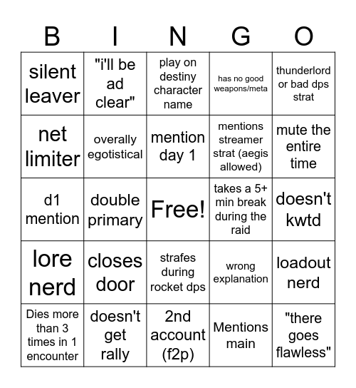 Destiny 2 Lfg Bingo Card